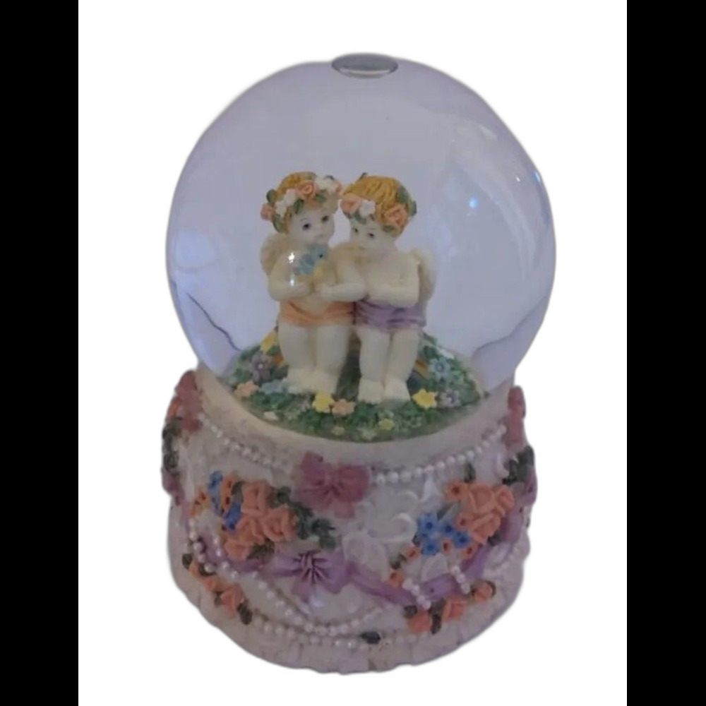Vintage Snow Globe 2 Angels Sitting On Rainbow "What The World Needs Now"